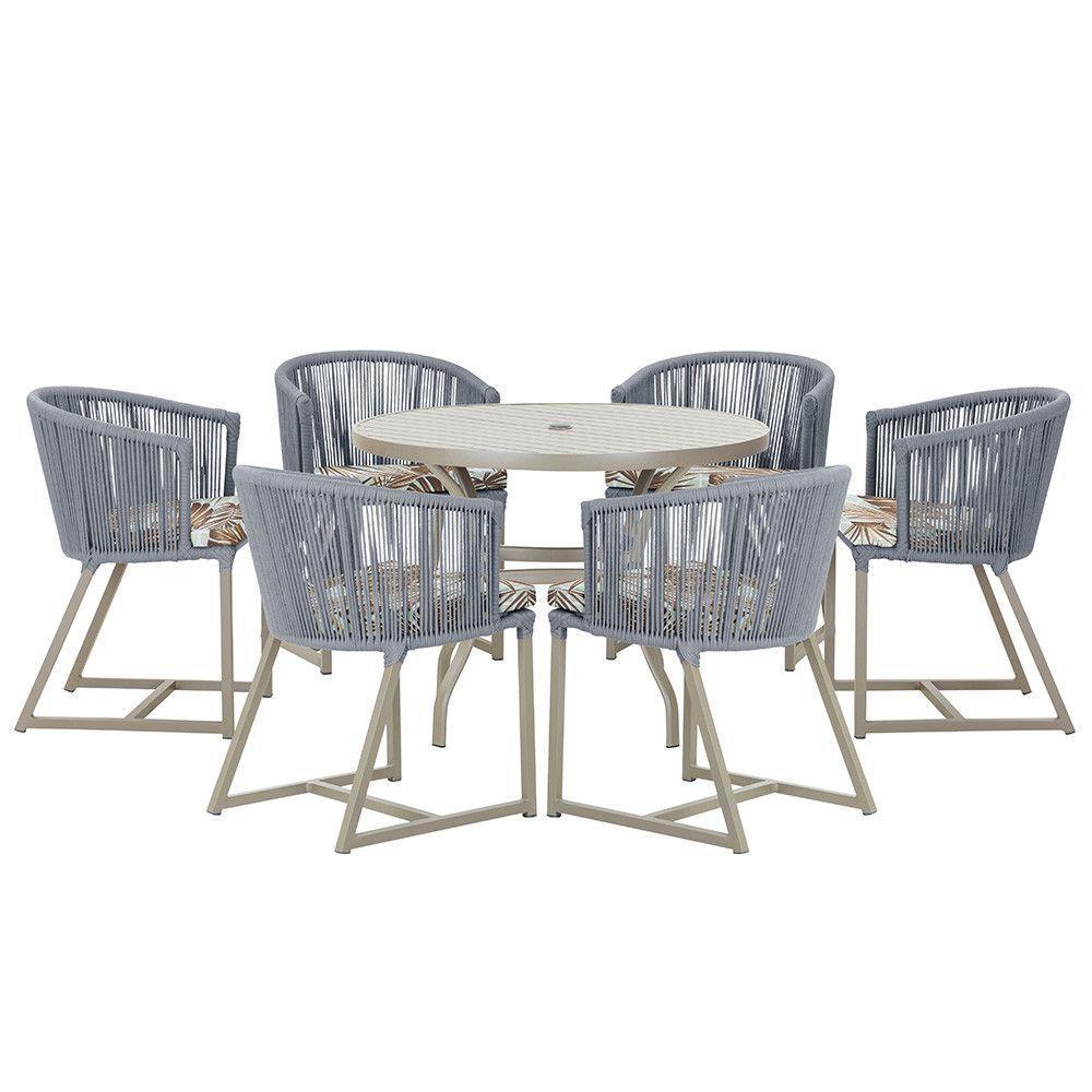 Mesa E 6 Cadeiras De Jantar Noronha Fendi E6 Trama Original Prata - 1