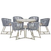 Mesa E 6 Cadeiras De Jantar Noronha Fendi E6 Trama Original Prata - 1