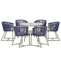 Mesa e 6 Cadeiras De Jantar Noronha Fendi E6 Trama Original Azul - 1