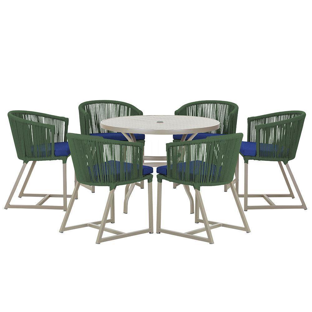 Mesa e 6 Cadeiras De Jantar Noronha Fendi E10 Trama Original Verde - 1
