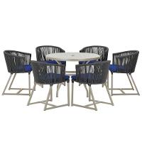 Mesa e 6 Cadeiras De Jantar Noronha Fendi E10 Trama Original Preto - 1