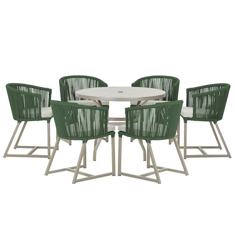 Mesa E 6 Cadeiras De Jantar Noronha Fendi E3 Trama Original Verde - 1