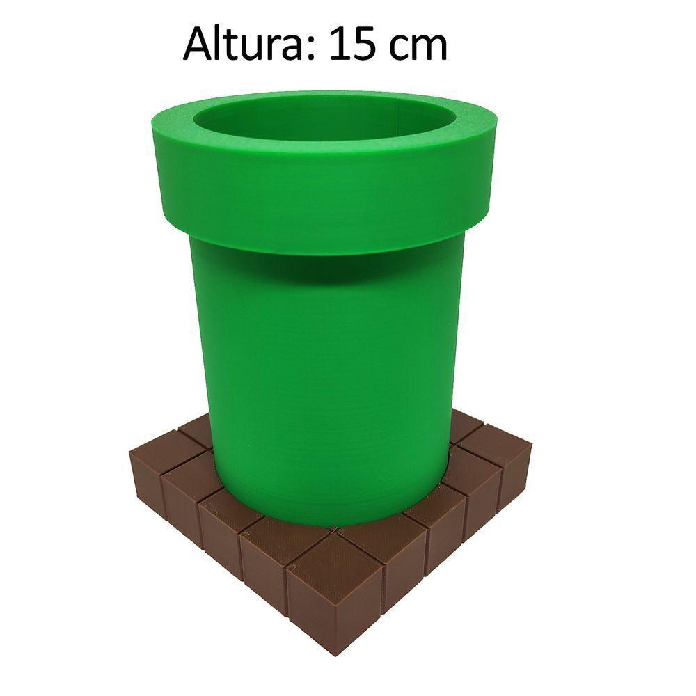 Porta Objetos Caneta Cano Com Base Tijolinhos 3d Decorativo Mario Geek Gamer - 4
