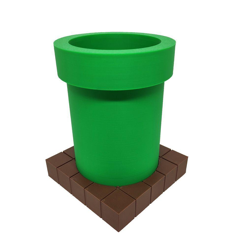 Porta Objetos Caneta Cano Com Base Tijolinhos 3d Decorativo Mario Geek Gamer - 5
