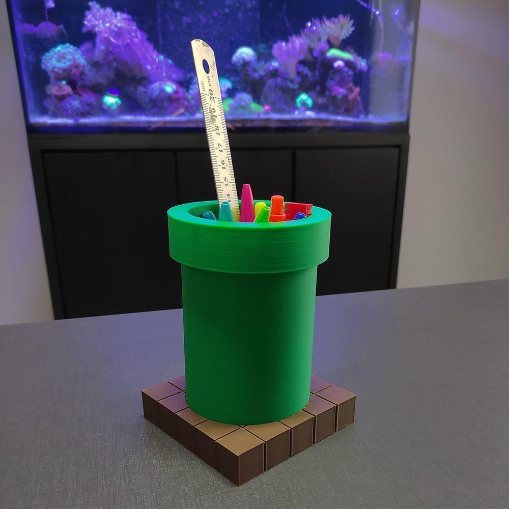 Porta Objetos Caneta Cano Com Base Tijolinhos 3d Decorativo Mario Geek Gamer - 6