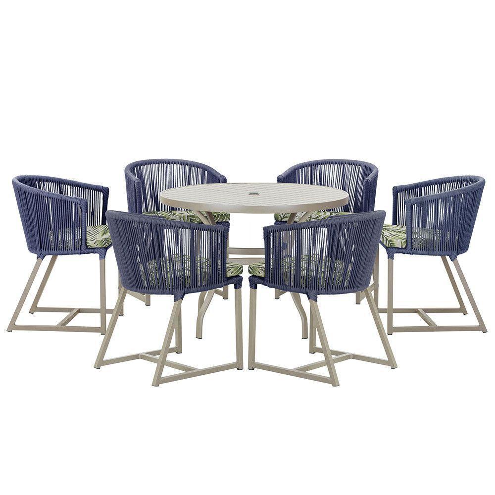 Mesa e 6 Cadeiras De Jantar Noronha Fendi E5 Trama Original Azul - 1