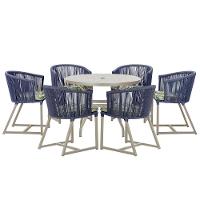 Mesa e 6 Cadeiras De Jantar Noronha Fendi E5 Trama Original Azul - 1