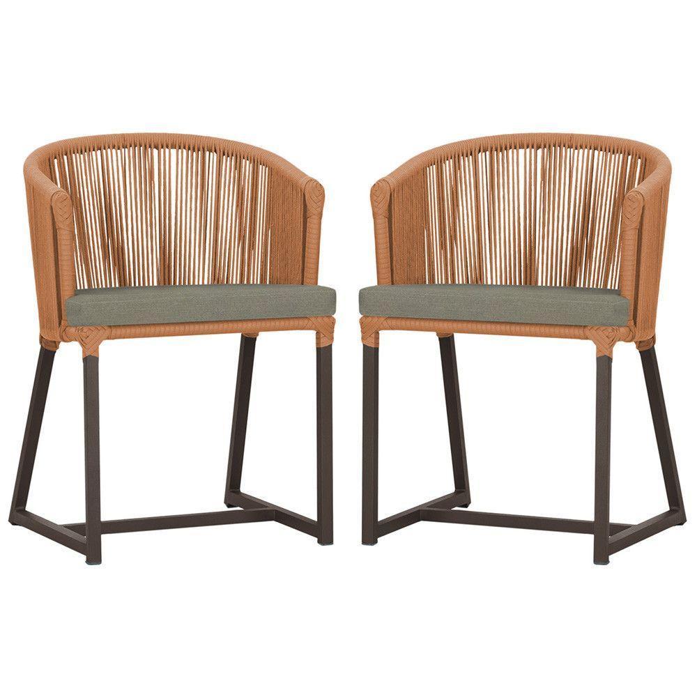 2 Cadeiras De Jantar Noronha Marrom Corda Náutica E8 Trama Terra Cota - 1