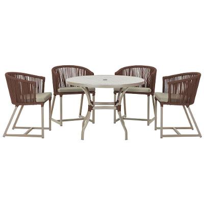 Mesa Com 4 Cadeiras E Noronha Estofado 8 Trama Original Marrom