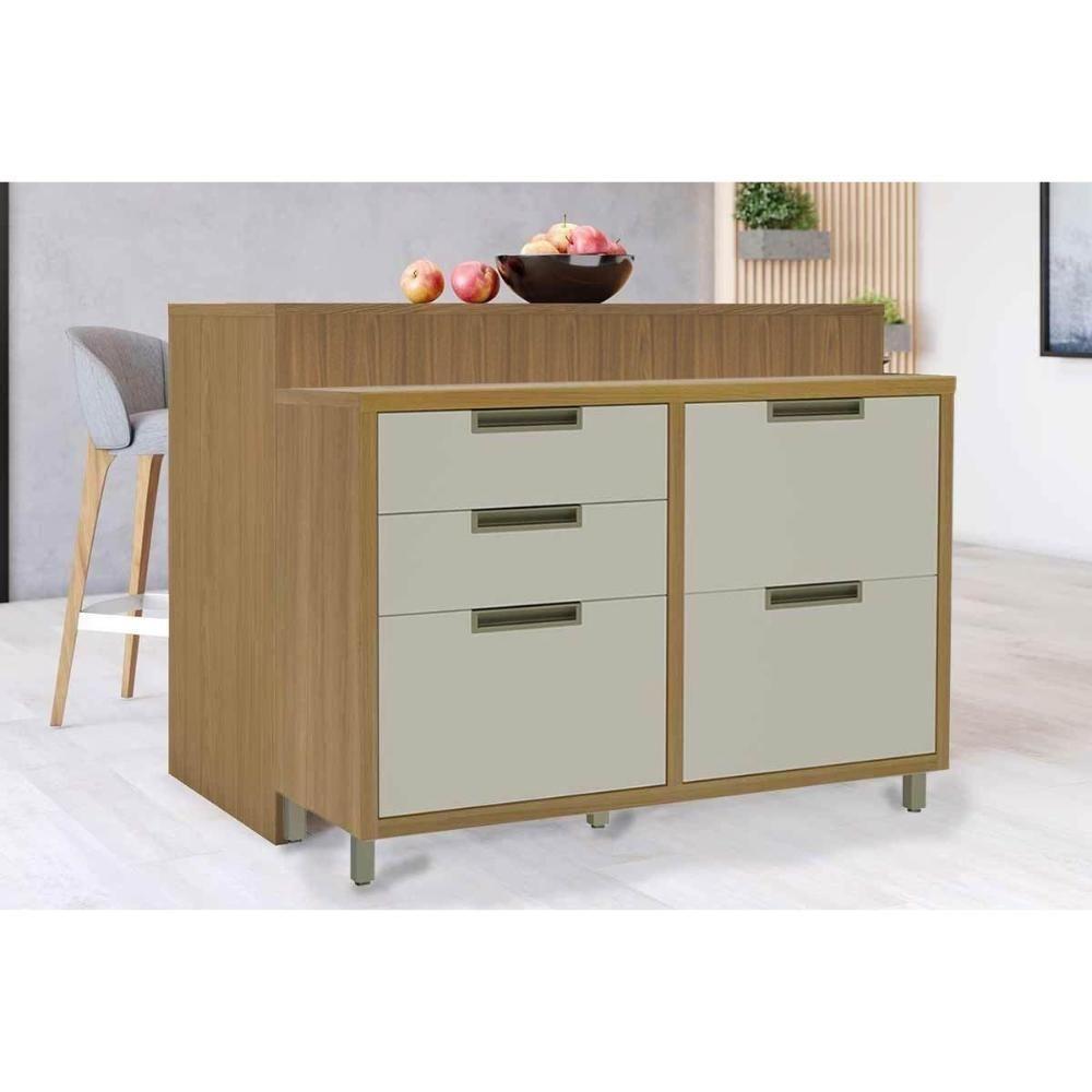 Bancada Ilha Cozinha Imperatriz Com 1 Porta E 4 Gavetas 120cm Freijó Off White - 3