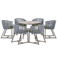 Mesa E 6 Cadeiras Jantar Noronha Marrom E13 Trama Original Prata - 1