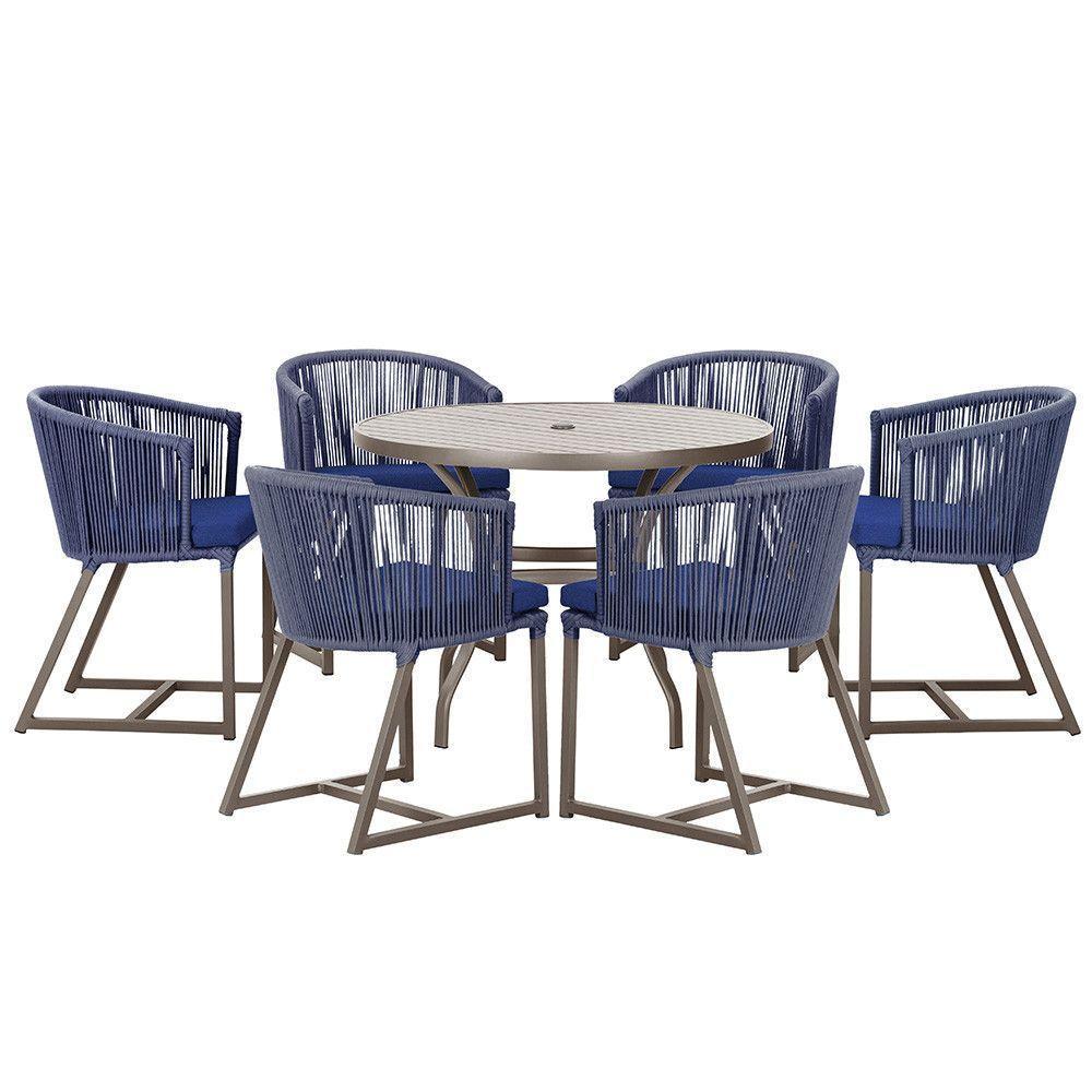 Mesa E 6 Cadeiras Jantar Noronha Marrom E10 Trama Original Azul - 1