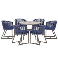 Mesa E 6 Cadeiras Jantar Noronha Marrom E10 Trama Original Azul - 1