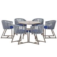 Mesa E 6 Cadeiras Jantar Noronha Marrom E10 Trama Original Prata - 1