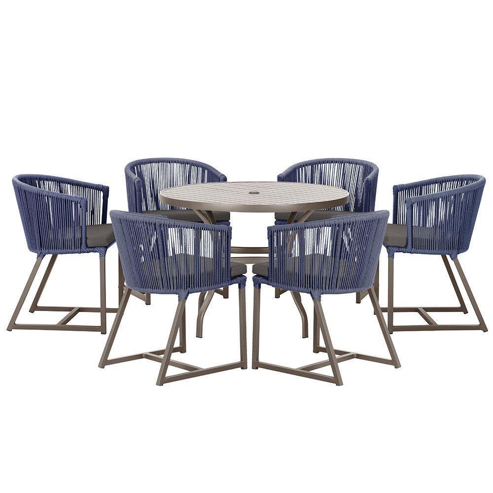 Mesa Com 6 Cadeiras Jantar Noronha Marrom E11 Trama Original Azul - 1