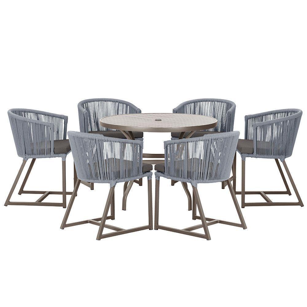 Mesa Com 6 Cadeiras Jantar Noronha Marrom E11 Trama Original Prata - 1