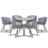 Mesa Com 6 Cadeiras Jantar Noronha Marrom E11 Trama Original Prata - 1