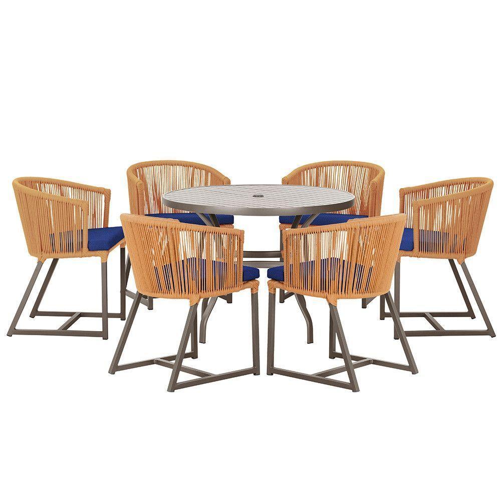 Mesa E 6 Cadeiras Jantar Noronha Marrom E10 Trama Original Terra Cota - 1