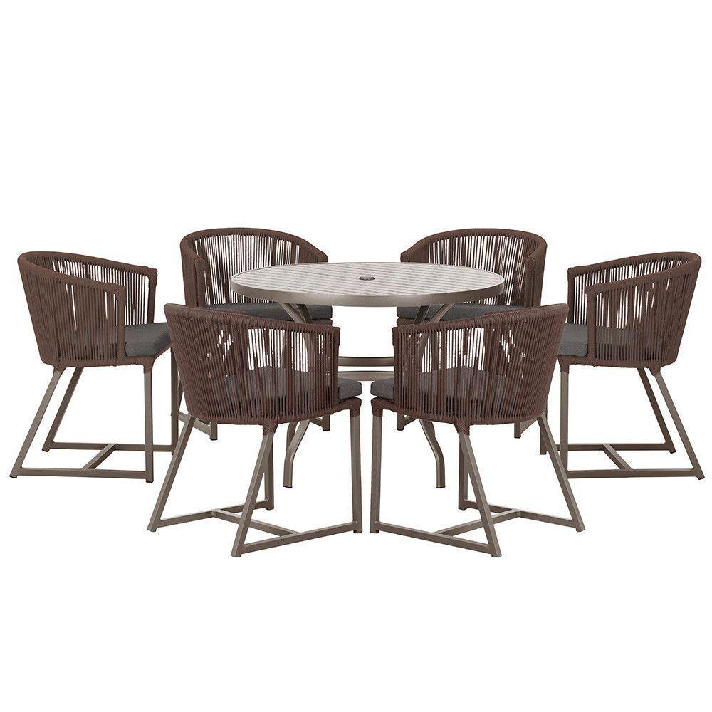 Mesa Com 6 Cadeiras Jantar Noronha Marrom E11 Trama Original Marrom - 1