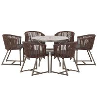 Mesa Com 6 Cadeiras Jantar Noronha Marrom E11 Trama Original Marrom - 1