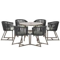 Mesa Com 6 Cadeiras Jantar Noronha Marrom E3 Trama Original Preto - 1