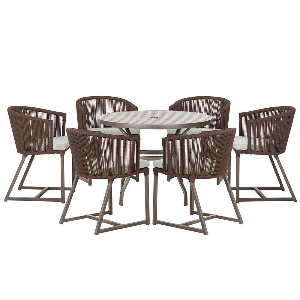 Mesa Com 6 Cadeiras Jantar Noronha Marrom E3 Trama Original Marrom - 1