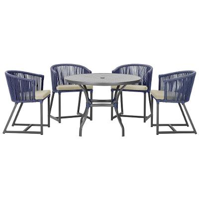 Mesa Com 4 Cadeiras E Noronha Estofado 7 Trama Original Azul