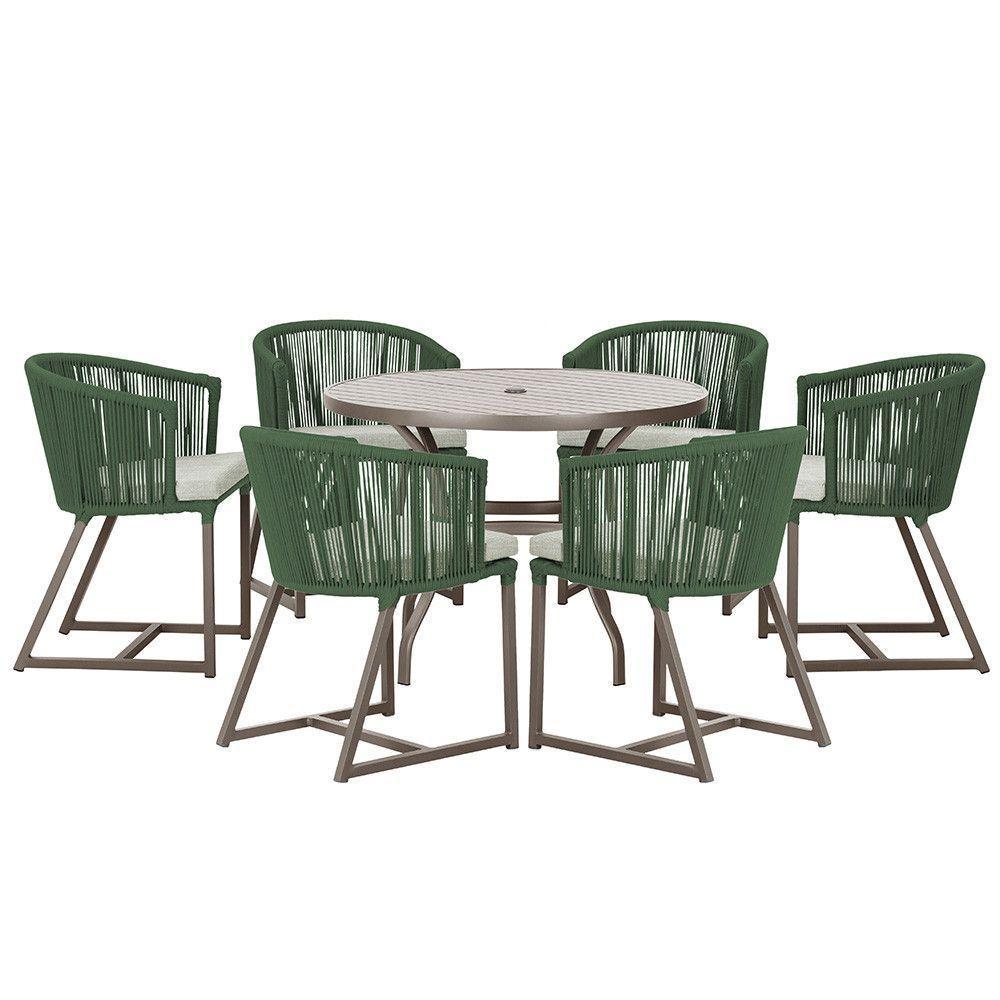 Mesa Com 6 Cadeiras Jantar Noronha Marrom E3 Trama Original Verde - 1