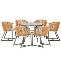 Mesa Com 6 Cadeiras Jantar Noronha Marrom E3 Trama Original Terra Cota - 1