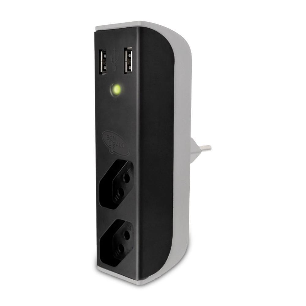 Filtro De Linha 2 Tomadas 20a + 2 Entradas Usb 2.1a Fl001 Preto-branco Bright - 1