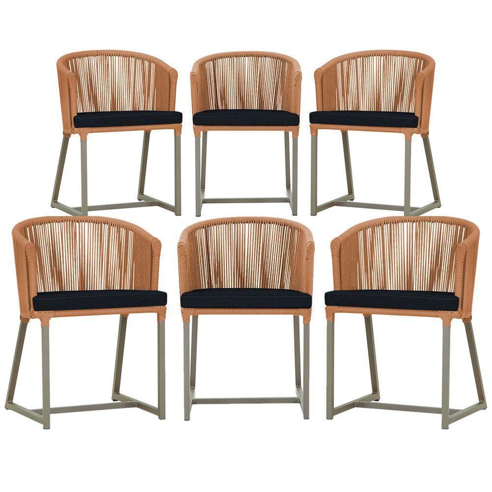 6 Cadeiras De Jantar Noronha Fendi Corda Náutica E12 Trama Terra Cota - 1