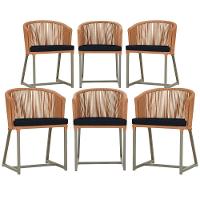 6 Cadeiras De Jantar Noronha Fendi Corda Náutica E12 Trama Terra Cota - 1