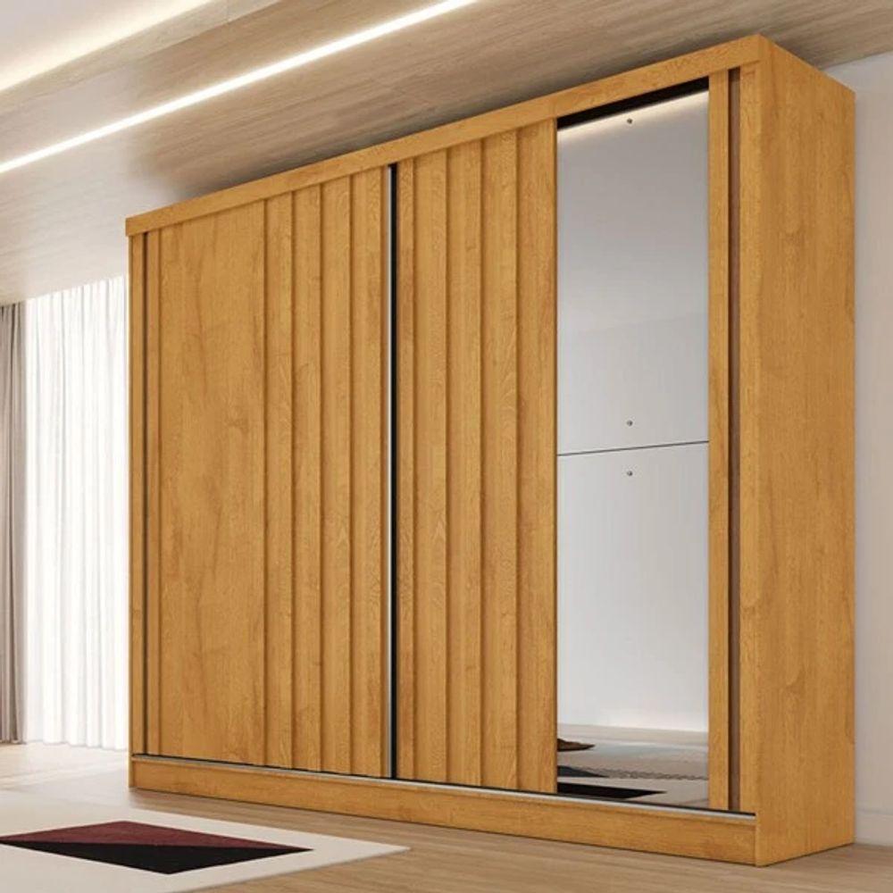 Guarda Roupa Solteiro Ripado Com Espelho 2 Portas 4 Gavetas Galati-peroba Made Marcs - 1