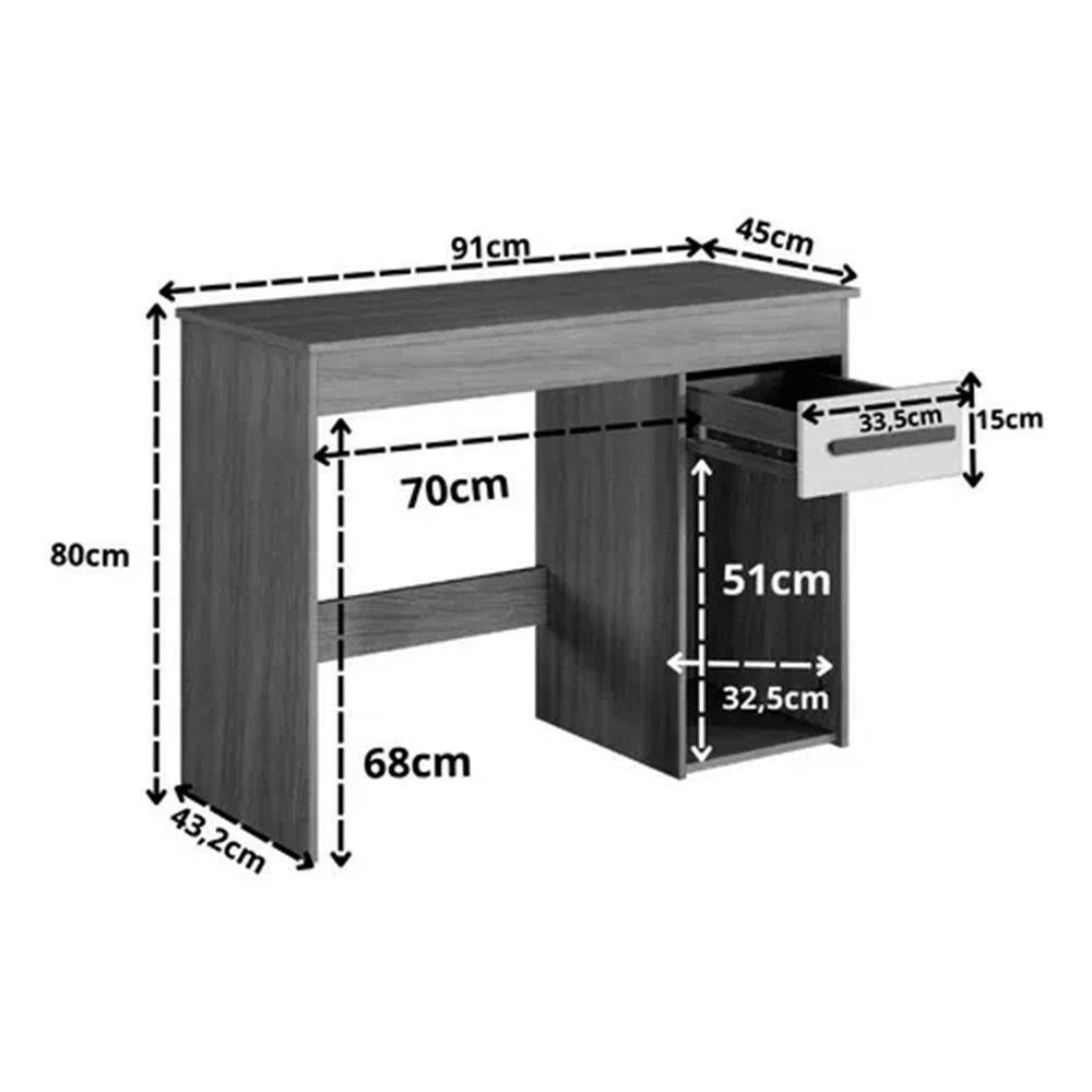 Escrivaninha Para Escritório Atenas 1 Porta 1 Gaveta Cinamomo Grafite - 2