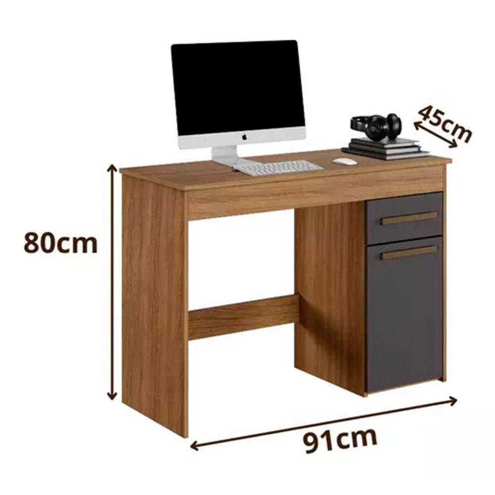 Escrivaninha Para Escritório Atenas 1 Porta 1 Gaveta Cinamomo Grafite - 3