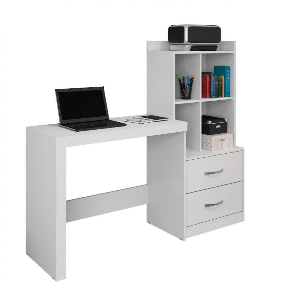 Escrivaninha Com Estante 2 Gavetas 4 Nichos Alana Jcm Branco - 2