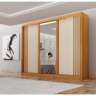 Guarda Roupa Casal Com Espelho 3 Portas 4 Gavetas Milano-cinamomo-off White Leifer Móveis