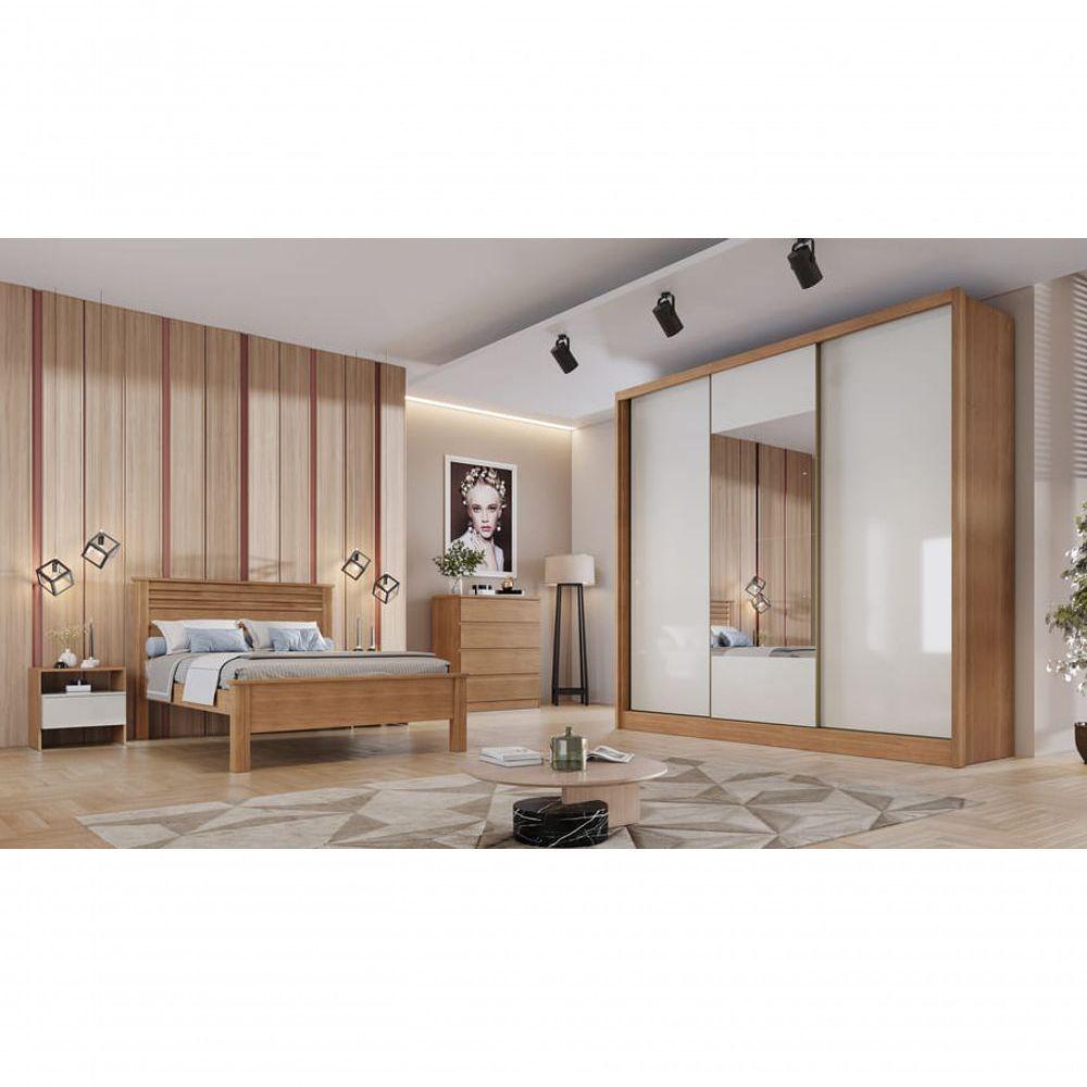 Guarda Roupa Casal Com Espelho 3 Portas 6 Gavetas Arezzo Plus-cumaru Off White Móveis Novo Horizonte - 1