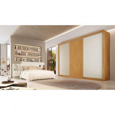 Guarda Roupa Casal Vitoria 3 Portas Correr 6 Gavetas Peroba-Off White MDF