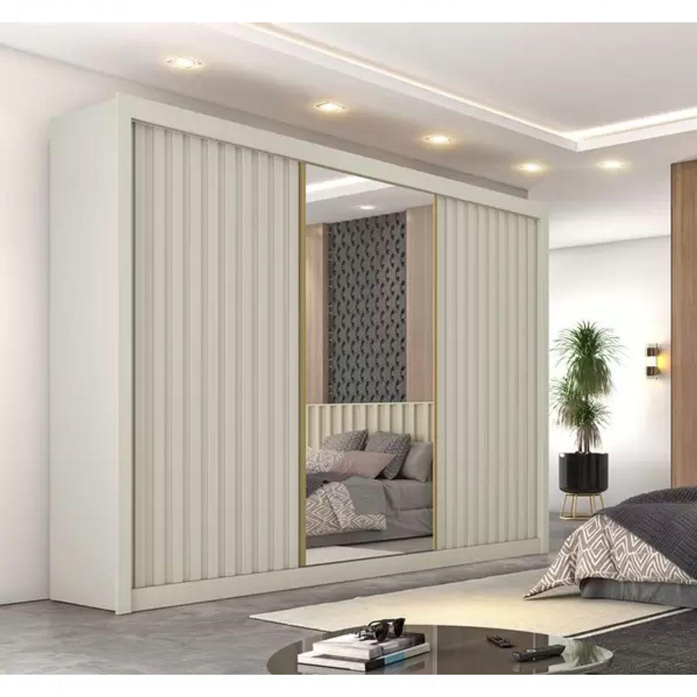 Guarda Roupa Casal 3 Portas Com Espelho Athenas-off White Móveis Europa - 1