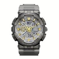 Relógio Digital Esportivo Para Homens À Prova Da Água Display Duplo Atividades Ao Ar Livre Cinza Prata - 1