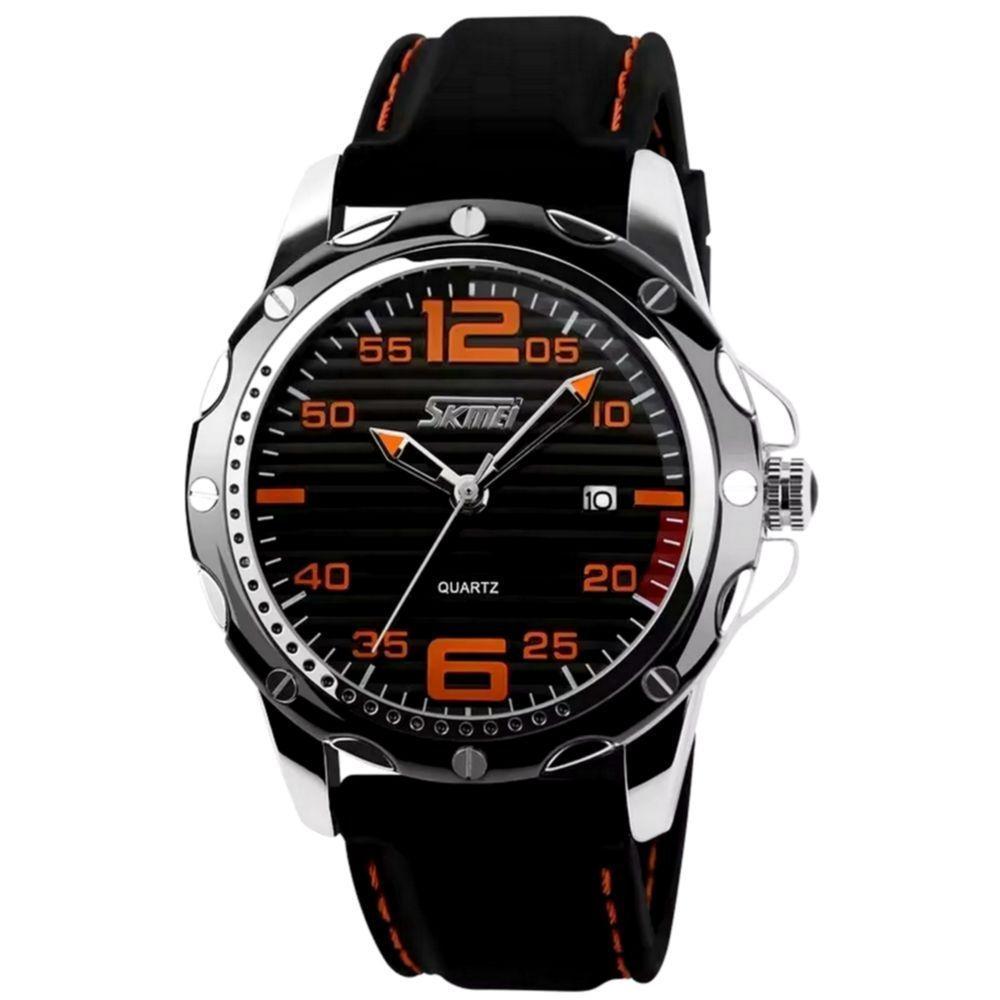 Relógio Esportivo Com Pulseira De Silicone À Prova Da Água 3atm Preto Laranja - 1