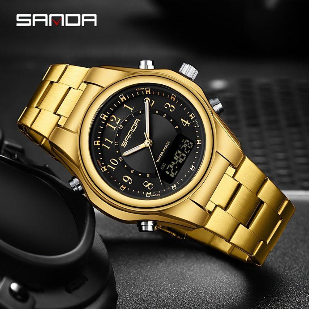 Relógio Masculino Fashion Pulseira De Aço Inoxidável Resistente À Água 50m Dourado - 2