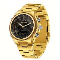 Relógio Masculino Fashion Pulseira De Aço Inoxidável Resistente À Água 50m Dourado - 1