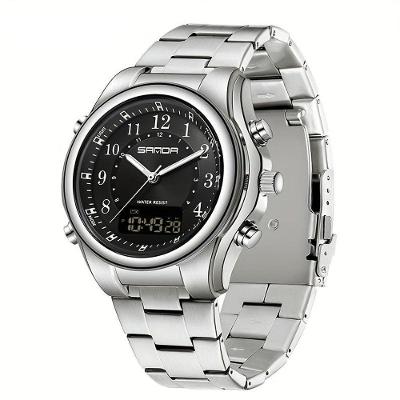 Relógio Masculino Fashion Pulseira De Aço Inoxidável Resistente À Água 50m Prateado Preto A