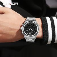 Relógio Masculino Fashion Pulseira De Aço Inoxidável Resistente À Água 50m Prateado Preto A - 2