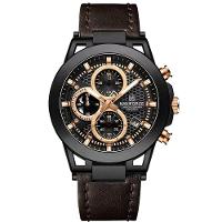 Relógio Analógico Design Esportivo Impermevel À Prova Da Água Pulseira Em Couro Ecológico Marrom Rose - 1