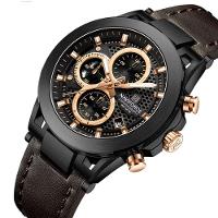 Relógio Analógico Design Esportivo Impermevel À Prova Da Água Pulseira Em Couro Ecológico Marrom Rose - 2