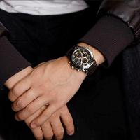 Relógio Analógico Design Esportivo Impermevel À Prova Da Água Pulseira Em Couro Ecológico Marrom Rose - 4