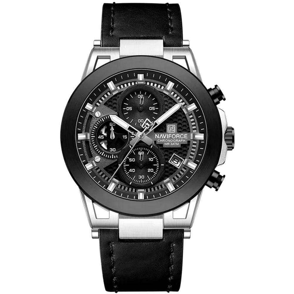 Relógio Analógico Design Esportivo Impermevel À Prova Da Água Pulseira Em Couro Ecológico Prata - 1